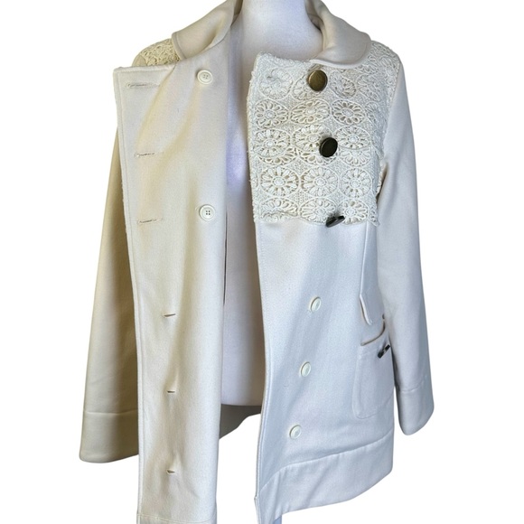Gentle Fawn Cream Lace-Detail Pea Coat Size S - Picture 7 of 12